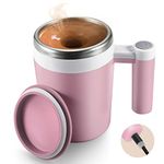 Self Stirring Coffee Mug,Rechargeable Automatic Magnetic Self Mixing Coffee Mug with 2 Stir Bar,13oz Auto Stainless Steel mixer Cup for Coffee Milk Cocoa for Office Travel Best Christmas Gifts(Pink)