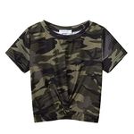 Arshiner Girls Casual Girls Camo Shirt Short-Sleeve T-Shirt Cute Print Summer Blouse for Girls Twist Front Tunic Tee Tops