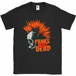 Fancy A Snuggle Punks Not Dead Mohican Orange Hair Skull Mens T-Shirt Black Large