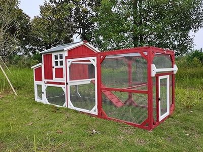 PetsCosset 95.3" Mobile Chicken Coop Tractor Hen House with Nesting Box,Backyard Chicken Coops Chicken House,2 Story Wooden Indoor Outdoor Poultry Cage for 3-5 Chicken with 6 Access,Pull-Out Tray(RED)