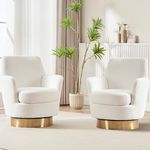 LUCKHAO Swivel Barrel Chair Set of 2,Modern Comfy Teddy Upholstered Round Swivel Accent Chairs,360 Degree Single Sofa Chair for Living Room, White