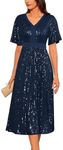 GRACE KARIN Women's Sequin Sparkly Glitter Party Club Dress Formal Cocktail Dress Navy L