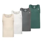 New Balance Men's Cotton Performance Rib Tank Top (Pack of 4), White/Linen/New Spruce/Dark Artic Grey, Small