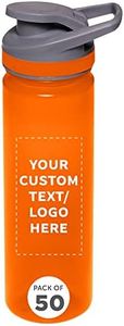 DISCOUNT PROMOS Custom Sports Water Bottles 22 oz. Set of 50, Personalized Bulk Pack - Reusable, Leak proof, With lids - Orange