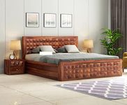 Solid Sheesham Wood King Size Bed for Bedroom | Solid Wood Double Bed Cot with Storage Bed for Bedroom Without Bedside(Honey Finish)