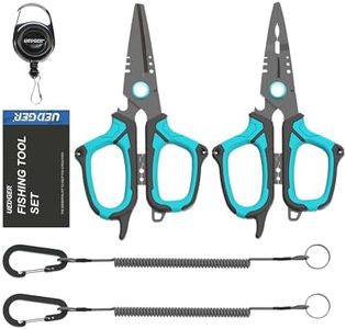UEDGER Fishing Scissors Line Cutter - Saltwater Fishing Pliers Kit with Retractors, Serrated Blades for Braid Line, Multifunction Split Ring Pliers Hook Remover Tools Gifts for Fisherman