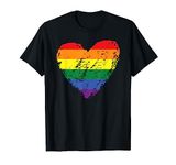 Rainbow Flag Colored Heart LGBTQ+ Lesbian Gay Pride Vintage T-Shirt