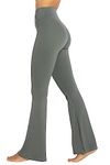 Sunzel Flare Leggings, Crossover Yoga Pants with Tummy Control, High Waisted and Wide Leg, No Front Seam Light Grey Small 30" Inseam