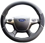 XtremeAuto® Black Leather With BLACK Mesh Grip Steering Wheel Protector Cover - Includes XtremeAuto Sticker