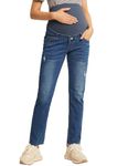 Maacie Maternity Jeans Over-Belly Super Soft Straight Leg Four Pocket Denim Jean for All Seasons Dark Blue