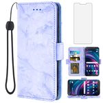 Asuwish Phone Case for Tracfone BLU View 3 B140DL with Tempered Glass Screen Protector and Marble Wallet Cover Flip Card Holder Slot Stand Leather Cell Accessories Blue View3 140DL Women Men Purple