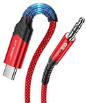 JSAUX USB C to 3.5mm Audio Aux Jack Cable[3.3ft], USB Type C to 3.5mm Headphone Stereo Cord Car Compatible with iPad Pro 2018 Google Pixel 2 3 XL, Samsung Galaxy S21 S20 Ultra Note 20 10 Plus-Red