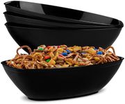 PLASTICPRO Disposable Oval Serving Bowls, Party Snack or Salad Bowl, 72-Ounce, Plastic (4, Black)