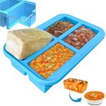 Ozwen Large Ice Cube Silicone Freezing Tray with Lid, Easy Meal Prep Thanks to Souper Freezer Food Cube Container, Silicone Molds for Soup & Sauce and Food Storage (Blue, 4Compartments (1Pack))