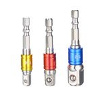 1/4" Hex Drill Adapter Set to Square Drive Socket Adapter Colorful, 1/4", 3/8", 1/2", 3pcs