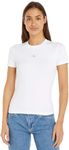 Calvin Klein Jeans Women's Woven Label Ribbed Short Sleeve Round Neck T-Shirt, White (Bright White), XS