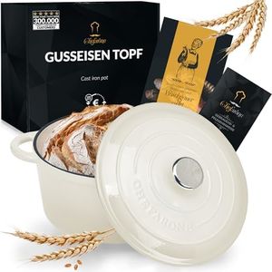 Gusseisen Topf Brot Backen 24 Cm, 3,5 L Schmortopf, Emailliert Zum Schmoren, und Braten, Brotbacktopf mit Deckel Induktion Bräter (Creme)