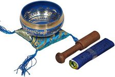 Dharma Store - Tibetan Meditation Singing Bowl for Relaxation and Healing - with Traditional Design Tibetan Buddhist Prayer Flags - Handmade in Nepal (Blue)