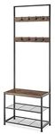 Whitmor Modern Industrial Entryway Coat Rack Hall Tree w/Shoe Storage, Rustic Brown