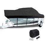 Trailerable Boat Cover 210D Oxford Fabric Waterproof Boat Cover Fits V-Hull, Tri-Hull, Fishing boat,Runabout, Full Size Boat Cover,Black,21 to 24ft:732x300cm