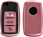 kwmobile Key Cover Compatible with VW Skoda SEAT 3 Button Car Key - Soft TPU Car Key Fob Protector Case - Rose Gold Matte/Black High Gloss