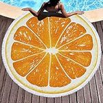 LIGUOGUO Oversize Fruit Round Beach Towel with Tassel Multi-Purpose Yoga Mat Kids Crawl Pads Towel Blanket Microfiber Circle Large Towel for Adults Teens - 59" (Orange)