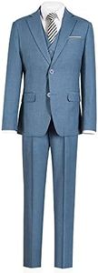 Marvelous World Boys Suits Blue Gray Slim Fit Size 18 Formal Suits for Kids Toddler Tuxedos Dresswear Ring Bearer Outfit Boys' Wedding Suits Set Dress Clothes Teen Youth 5-Piece Adjustable Waist
