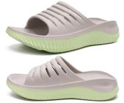 KuaiLu Womens Recovery Sandals Comfortable Plantar Fasciitis Arch Support Ladies Orthopedic Slip On Running Sport Walking Slides Thick Athletic Cushion Slippers Summer Outdoor Sliders Apricot Size 7.5