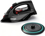 OMAIGA Cordless Iron for Clothes, 1500W Steam Iron Rapid Heating, Ceramic Soleplate, Auto Shut Off, Self-Clean, Anti-Calc, 3 Temperature Settings, 11.84oz Water Tank Ironing Clothes for Home, Black