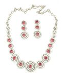 Sasitrends Rhodium Silver Plated White Toned AD American Diamond Studded Necklace Jewellery Set with Earrings for Women and Girls