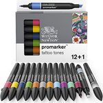 Winsor & Newton ProMarker, Tattoo Tones, Set of 12 + Free Blender, Alcohol Based Dual Tip Markers for Artists
