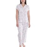 Laura Ashley Cotton Short Sleeve Notch Collar PJ Set, White Script, Medium