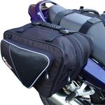 GEARS Tourister Motorcycle Saddlebags | Universal Saddle Bag Travel Luggage | Soft Black Rear Cargo Expandable Storage Panniers for Standard, Touring, Sportbike & Cruiser | Installs Under OR Over Seat