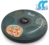 Ownpets Automatic Timer Pet Feeder, Auto Dispenser With Battery USB Power Supply, Two Ice Packs, 6-Meal(Each ½ lb), for Wet and Dry Food, Black