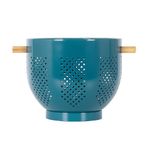 JYGMCO Colanders with Wood Handle - Kitchen Essential Metal Strainers & Colanders,Large Strainer Perfect for Pasta, Fruits, and More Food (Blue 5.5 QT)