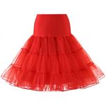 MEITM Women's 50s Vintage Rockabilly Petticoat 28'' Length Net Tulle Underskirt Petticoat Half Slip (S, Red)
