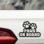 Paws On Board Pet Funny Car Stickers - Cat Stickers - Campervan Decals - Motorhome Stickers - Bumper Stickers - Cute Stickers - Dog Car Stickers and Decals (Black)