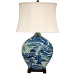 Oriental Furniture 32" Blue and White Ming Landscape Vase Lamp