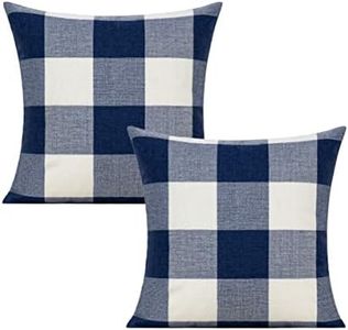 VAKADO Outdoor Blue Throw Pillow Covers 18x18 Set of 2 Buffalo Plaids Check Summer Front Porch Decorative Gingham Cushion Cases Home Decor Farmhouse for Patio Furniture Couch Bed Sofa,Navy Blue White