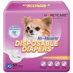 HONEY CARE All-Absorb Disposable Female Dog Diapers Extra Small Size, Improved, 50 Count, Super Absorbent, Breathable, Wetness Indicator