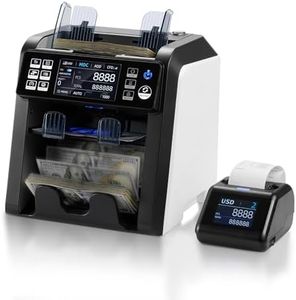 MUNBYN IMC23 Money Counter Machine Mixed Denomination with Reject Pocket, 2 CIS/UV/MG/IR/DD Counterfeit Detection, Multi Currency, Touch Screen, with External Display+Printer in One, 2Y Warranty