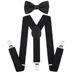 Kids Boy Suspenders Bowtie Set - Adjustable Child Suspender for Toddler and Girls, 25 Inches (5 Months to 6 Years), Black