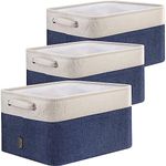 BALEINE Fabric Storage Bins for Shelves, Linen Storage Baskets for Organizing, Decorative Closet Storage Bins for Clothes, Toys, Home Storage (Navy Blue, 3 Pack)