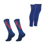 Orga care- Anti-Slip Football Socks and Leg sleeve Combo Pack for Men & Women - Football Grip Stockings with Rubber Pad Grip Technology with UV Protection Leg sleeve (Dark Blue)