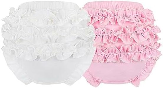 Billion Xin Girls Knickers for Toddler Girls Ruffle Panty Diaper Covers for Girls Cute Cotton Baby Girl Shorts, White + Pink, 9-12 Months