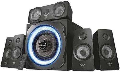 Trust Gaming GXT 658 Tytan 5.1 Surround Sound Speaker System, PC Speakers with Subwoofer, UK Plug, LED Illuminated, 180 W - Black/Blue