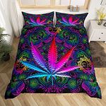 Boho Mandala Bedding Set for Girls Boys Teens Marijuana Weed Comforter Cover Cannabis Leaves Duvet Cover Vibrant Bohemian Exotic Floral Decor Bedspread Cover King Size Bedding Collection 3Pcs