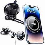 YRU 2024 BEST Magnetic Phone Car Mount [Strongest 80LB Suction & N55 Magnets] 720° Rotatable & Retractable Metal Arm for Magsafe Car Phone Holder for Van Dashboard Windscreen for iPhone Android, Black