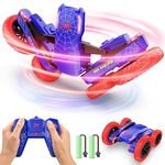 DEERC RC Stunt Car, Double Side Driving, 360° Rotation & Flip, RC Crawler W/LED Lights, 2 Batteries, 4WD 2.4GHz Remote Control Car, All Terrain Race Stunt Car Spider Toys Gift for Kids Boys Girls Man