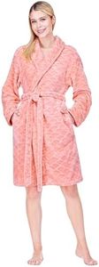 PAVILIA Coral Womens Robes Lightweight Plus Size, Knee Length Plush Fluffy Shower Bathrobe for College Dorm Ladies, Soft Fuzzy Cozy with Pockets, 2XL/3XL